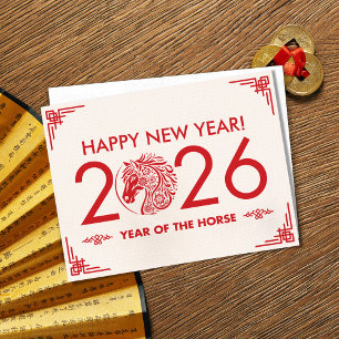 Cartão Postal De Festividades Novo ano chinês do cavalo 2026