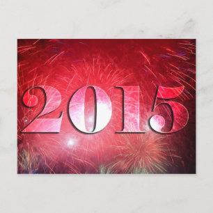 Cartão Postal De Festividades Novo Ano do Bright Red Fireworks 2015