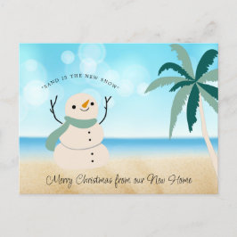 Cartão Postal De Festividades Novo endereço Sandy Snowman Palm Tree na praia