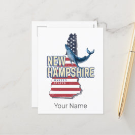 Cartão Postal De Festividades Novo Mapa Retro dos Estados Unidos de Hampshire
