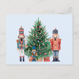 Cartão Postal De Festividades Nozes de Aquarela e Árvores de Natal
