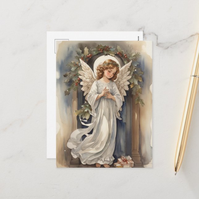 Cartão Postal De Festividades Nozes de Natal Festivas Angels Holiday (Frente/Verso In Situ)