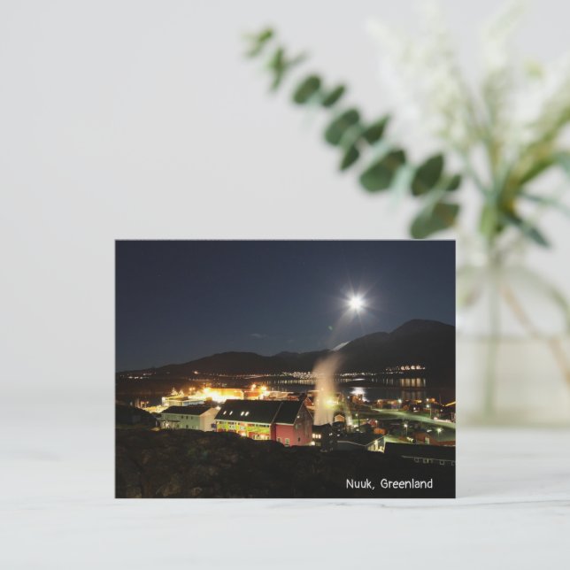 Cartão Postal De Festividades Nuuk, Vista Noturna da Gronelândia (Em pé/Frente)