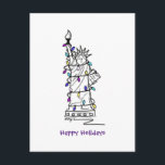 Cartão Postal De Festividades NYC Natal Hanukkah Estátua do Feriado da Liberdade<br><div class="desc">O cartão postal apresenta uma ilustração original de um marco clássico da NYC "vestido" para a época de férias. Perfeito por enviar saudações de Natal ou Chanucá! Não vê o que está procurando? Precisa de ajuda para a personalização? Entre em contato com Rebecca para ter algo projetado só para você....</div>