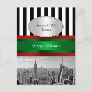 Cartão Postal De Festividades NYC Skyline ESB BW Blk Whp Strp Natal