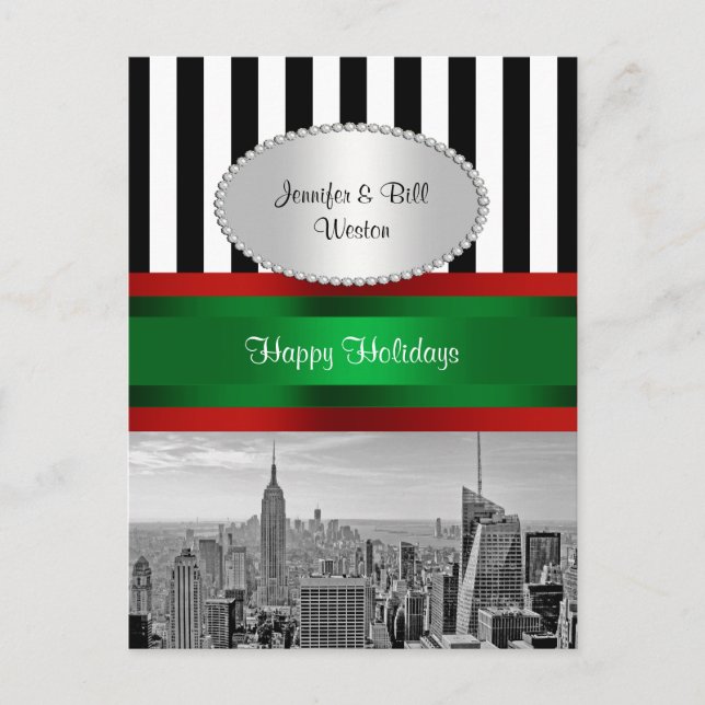 Cartão Postal De Festividades NYC Skyline ESB BW Blk Whp Strp Natal (Frente)