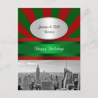 Cartão Postal De Festividades NYC Skyline ESB BW Red Grn Rays Vermelho Vermelho