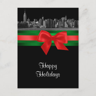 Cartão Postal De Festividades NYC Wide Skyline Etch BW Natal Férias 2