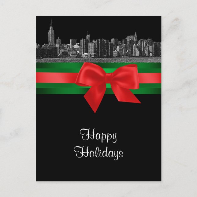 Cartão Postal De Festividades NYC Wide Skyline Etch BW Natal Férias 2 (Frente)