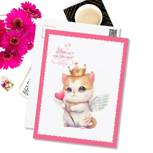 Cartão Postal De Festividades O amor está no Namorados Air Chibi Angel Kitten