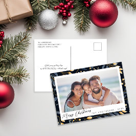 Cartão Postal De Festividades O Azul Elegante E A Vintagem Dourada Deixa A Foto 