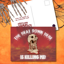 Cartão Postal De Festividades O Calor Aqui Em Baixo O Crânio De Halloween
