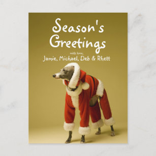Cartão Postal De Festividades O cão veste a roupa 2 do Natal do pai