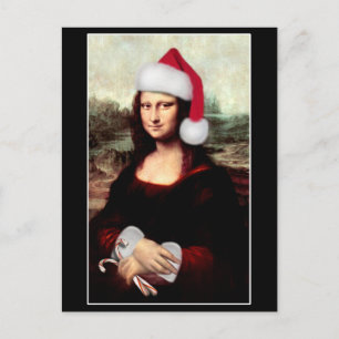 Cartão Postal De Festividades O Chapéu Natal de Mona Lisa