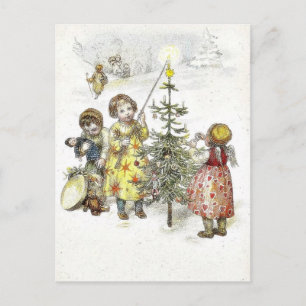 Cartão Postal De Festividades O cumprimento do Natal com uma menina deixa o fogo