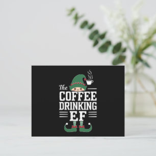 Cartão Postal De Festividades O Elfo Bebendo Café Família Correspondente Natal 