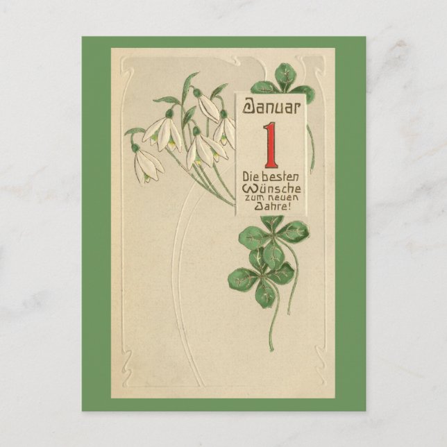 Cartão Postal De Festividades O feliz ano novo de Jugendstil do alemão (Frente)