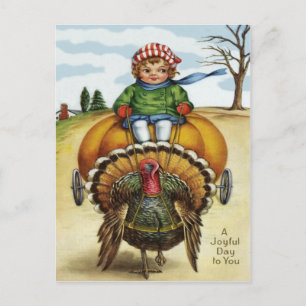 Cartão Postal De Festividades O Garoto Turco de Ação de Graças Andando Pumpki