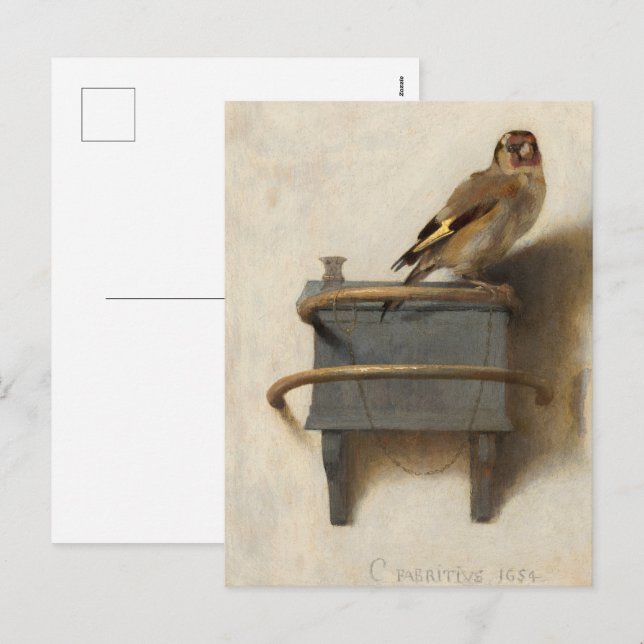 Cartão Postal De Festividades O Goldfinch da Carel Fabritius (Frente/Verso)