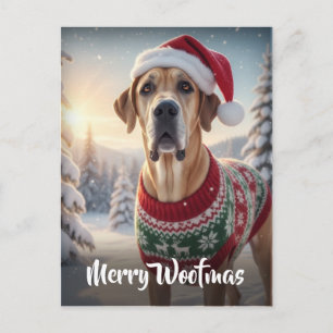 Cartão Postal De Festividades O Grande Dane Dog Feliz Woofmas