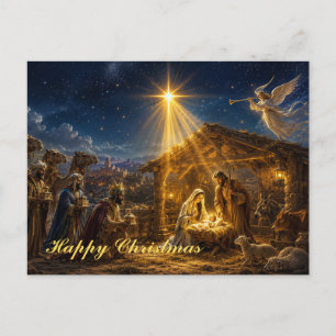 Cartão Postal De Festividades O Nascimento com os Magos trazendo presentes