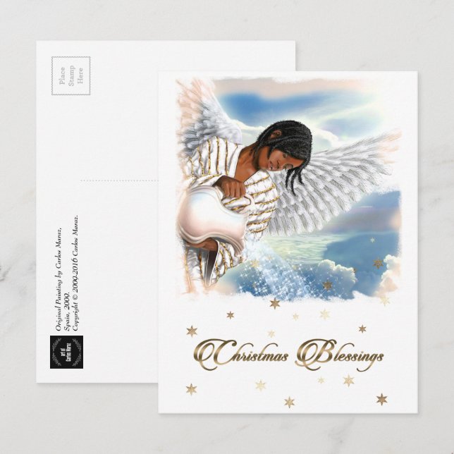 Cartão Postal De Festividades O Natal abençoa Anjo Afro-Americano (Frente/Verso)
