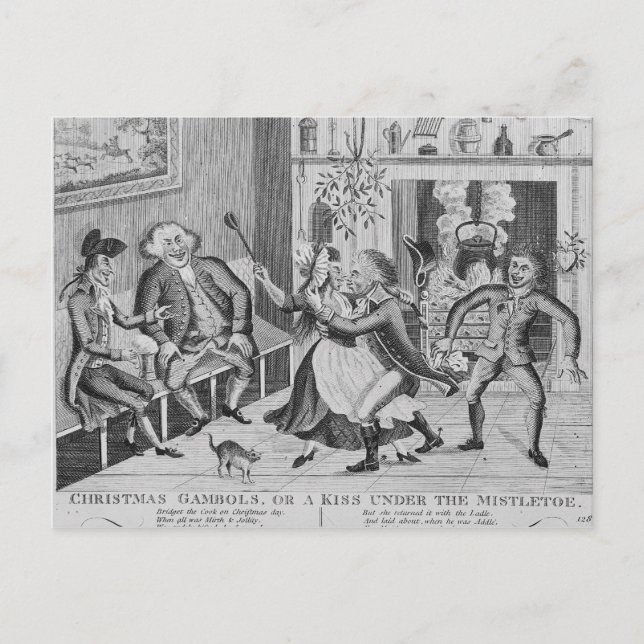 Cartão Postal De Festividades O Natal cabriola, ou um beijo sob (Frente)