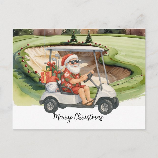 Cartão Postal De Festividades O Natal do Golf temia com o Papai Noel (Frente)