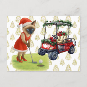 Cartão Postal De Festividades O Natal do Golf temia para a Mulher Gato Golfer
