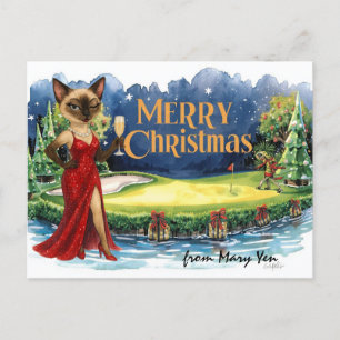 Cartão Postal De Festividades O Natal do Golf temia para amantes de gatos femini