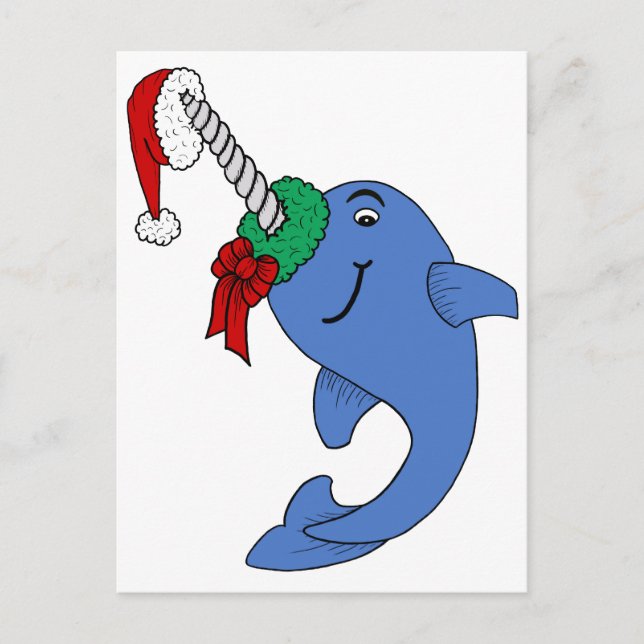 Cartão Postal De Festividades O Natal Narwhal (Frente)