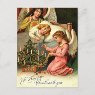 Cartão Postal De Festividades O Natal santamente caçoa o vintage dos anjos