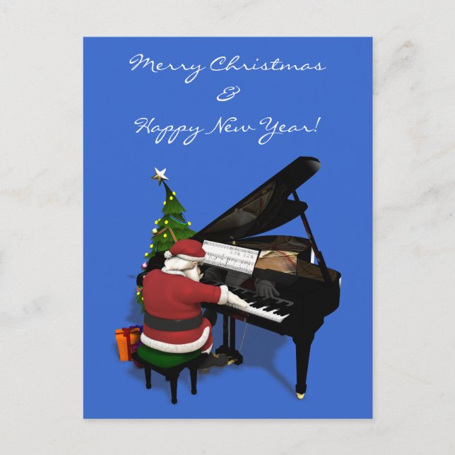 Cartão Postal De Festividades O Pai Natal Jogando Piano (Frente)