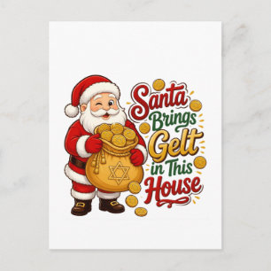 Cartão Postal De Festividades O Papai Noel traz Gelt nesta Casa Christmukkah Jud