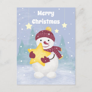 Cartão Postal De Festividades O Pastel bonito cola Snowman segurando uma estrela