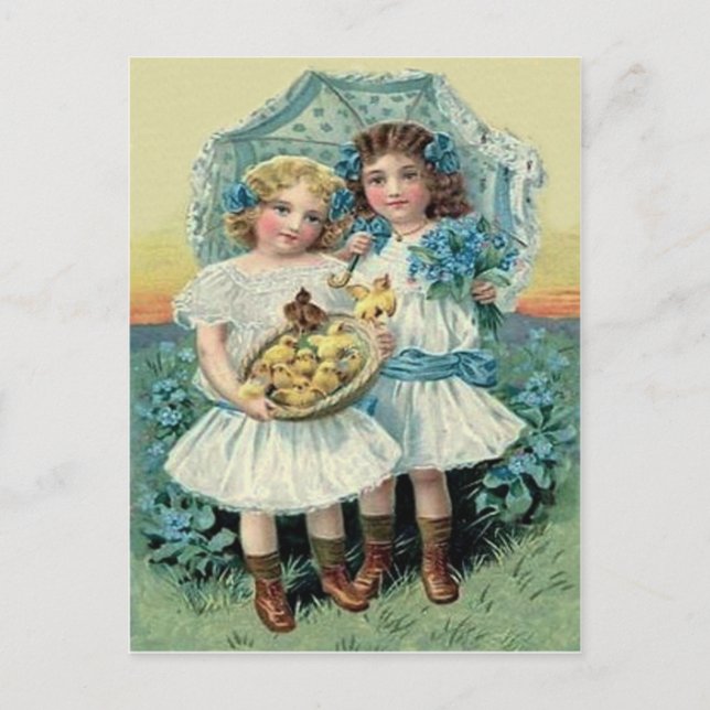 Cartão Postal De Festividades O pintinho da páscoa das meninas do Victorian (Frente)