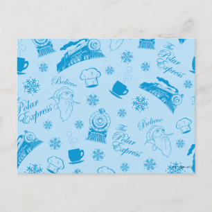 Cartão Postal De Festividades O Polar Express   Padrão de Ícone de Férias Azul