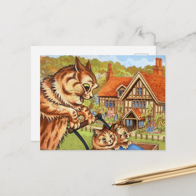 Cartão Postal De Festividades O Pram Ride de Louis Wain (Frente/Verso In Situ)