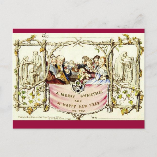 Cartão Postal De Festividades O Primeiro Cartão de Natal (1843) (Frente)