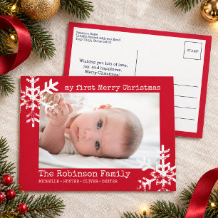 Cartão Postal De Festividades O Primeiro Natal da Minha Bebê Foto Floco de Neve
