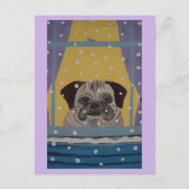 Cartão Postal De Festividades O pug está observando a neve