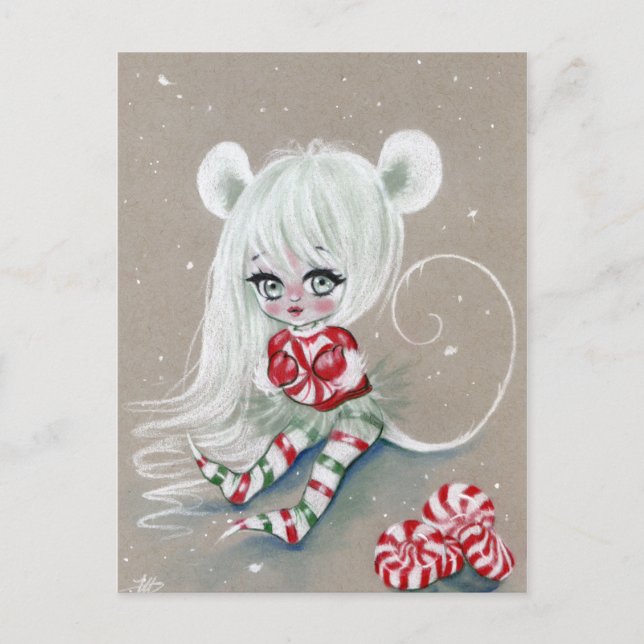 Cartão Postal De Festividades O rato de natal mais doce com cartão doce (Frente)
