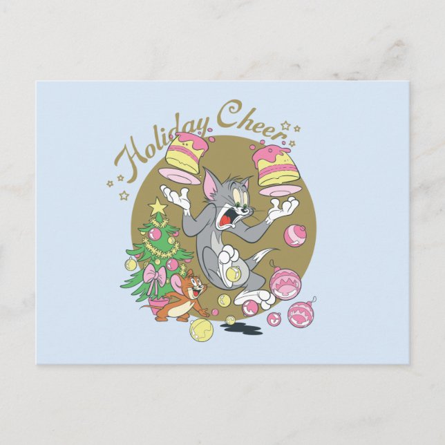 Cartão Postal De Festividades O Tom e o Jerry Holiday Animam-se (Frente)