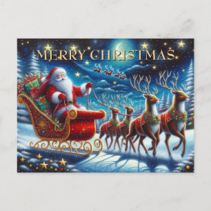 Cartão Postal De Festividades O trenó e os renques de Papai Noel na noite de Nat