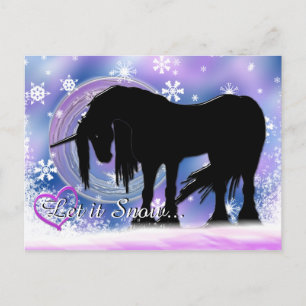 Cartão Postal De Festividades O Unicórnio Negro Místico (Deixe Nevar)