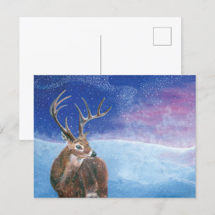 Cartão Postal De Festividades O veado vermelho (Cervus elaphus) no inverno