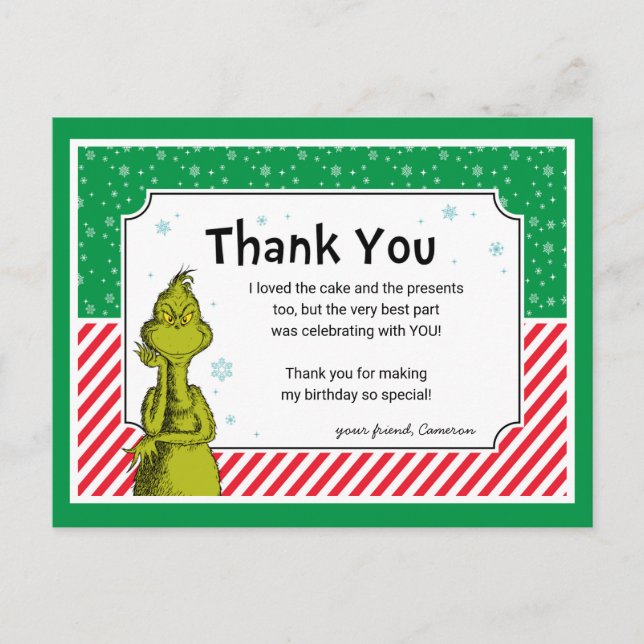 Cartão Postal De Festividades Obrigado pelo Aniversário do Floco de Neve do Grin (Frente)