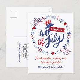 Cartão Postal De Festividades Obrigado pelo Fazer Business Sparkle 4 de julho