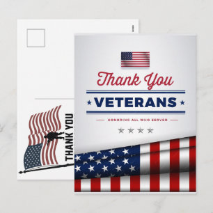 Cartão Postal De Festividades Obrigado Veteranos Bandeira Americana Dia da Memór