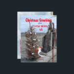 Cartão Postal De Festividades Ocean Shores WA Natal Seagull Beach Dritwood<br><div class="desc">Cartões de natal da Ocean Shores, Washington! Este cartão-postal divertido e caprichoso mostra uma foto de uma cena de praia de uma cabana de madeira derivada com decoração de feriado de praia - uma árvore de natal derivada que alguns criativos saem da praia decorados com conchas e outros achados. Adicionei...</div>